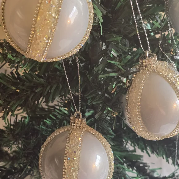 Elegant White and Silver Holiday Ornaments 6 Piece 2.5 Inch Handmade - Picture 7 of 10